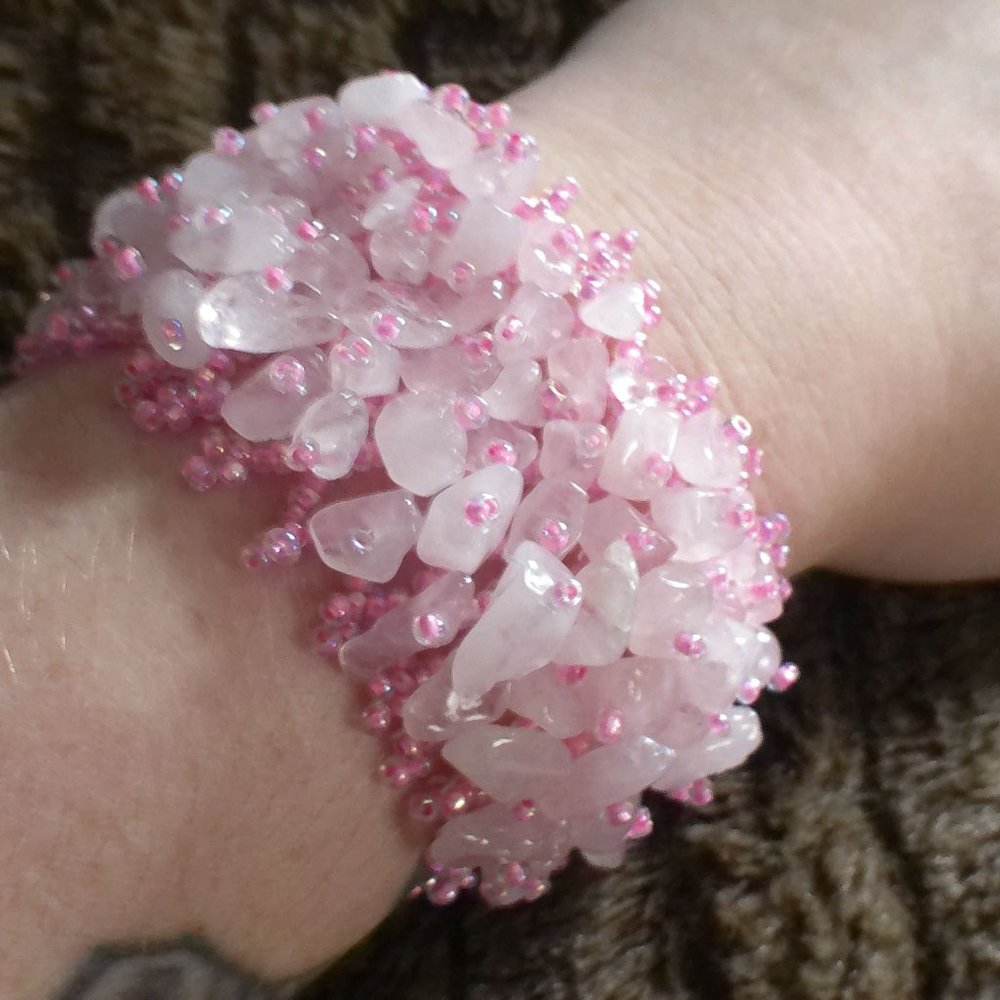 Tumbled Rose Quartz Stretch Beaded Bracelet